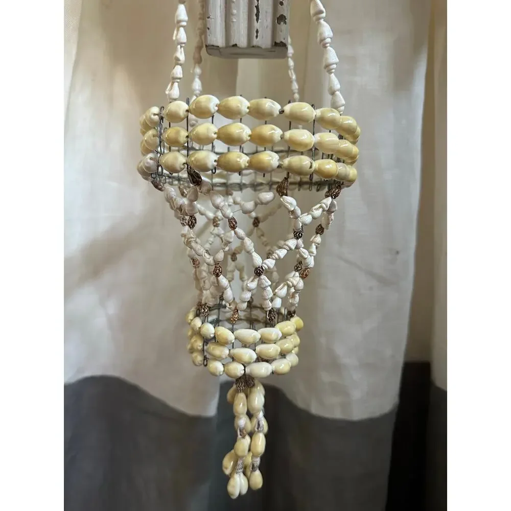 Vintage Sea Shell Hanging Macrame Plant candle Holder Boho decor beach nautical